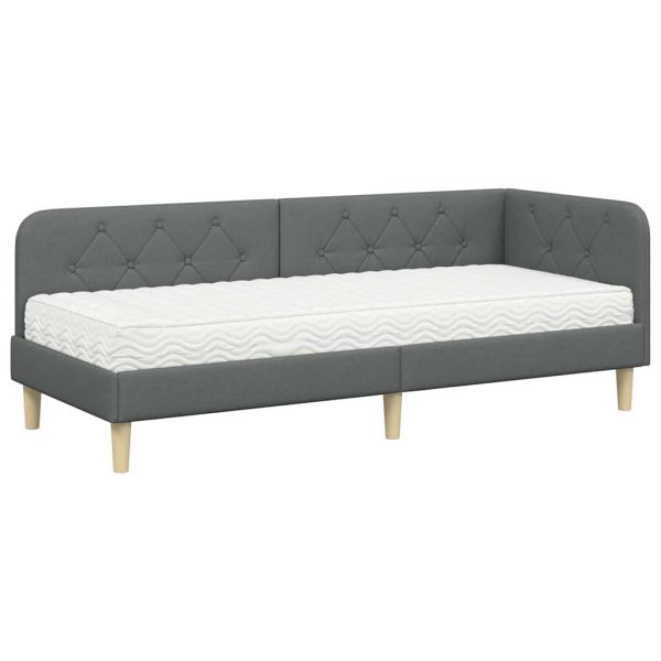 Ъглова рамка за легло с матрак Тъмен сив 80 x 200 cm текстил