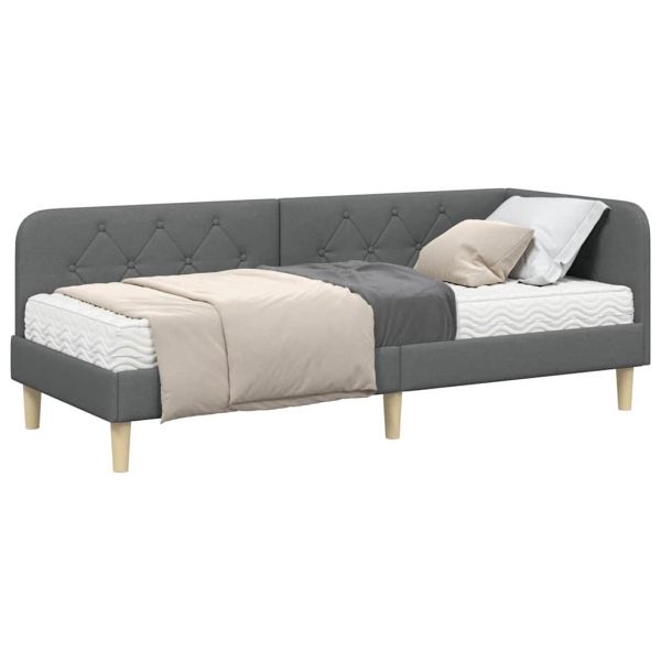 Ъглова рамка за легло с матрак Тъмен сив 80 x 200 cm текстил