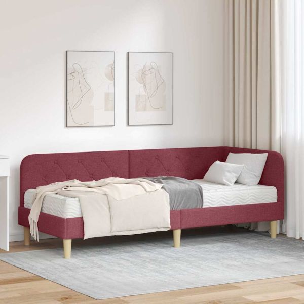 Ъглова рамка за легло с матрак Виненочервен 80 x 200 cm текстил
