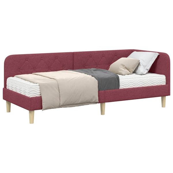 Ъглова рамка за легло с матрак Виненочервен 80 x 200 cm текстил