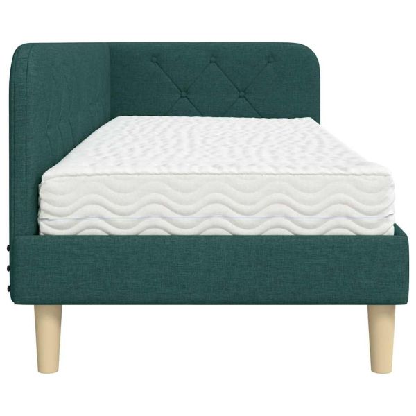 Ъглова рамка за легло с матрак Тъмен зелен 80 x 200 cm текстил