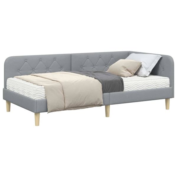 Ъглова рамка за легло с матрак Светлосиво 90 x 190 cm текстил