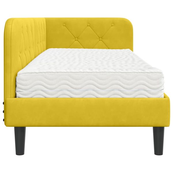 Ъглова рамка за легло с матрак Жълто 80 x 200 cm Кадифе