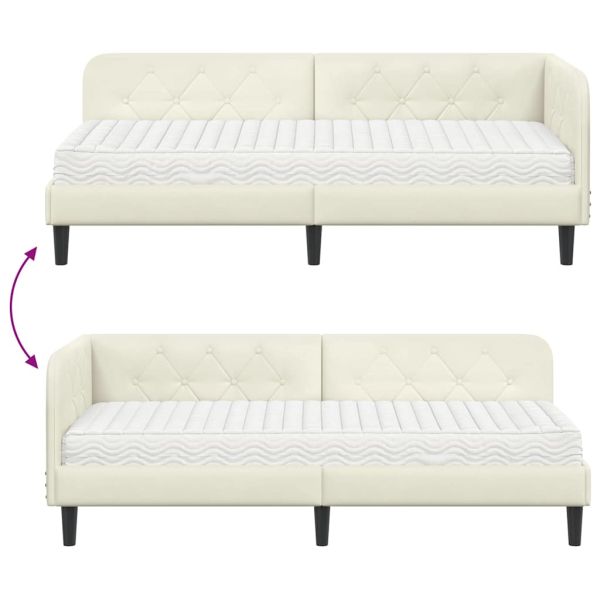 Ъглова рамка за легло с матрак Крем 80 x 200 cm Кадифе