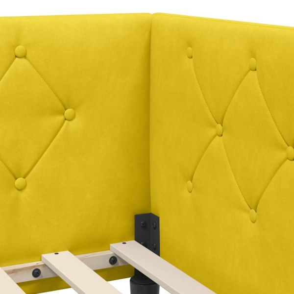 Ъглова рамка за легло с матрак Жълто 90 x 200 cm Кадифе