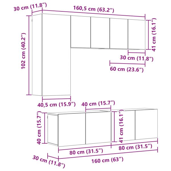 Телевизионен стенен шкаф 5 pcs Дъб Инженерно дърво