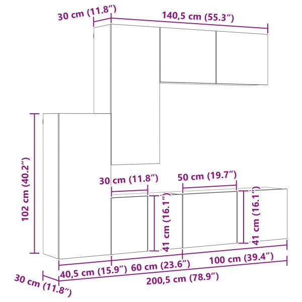 Телевизионен стенен шкаф 5 pcs Старо дърво Инженерно дърво