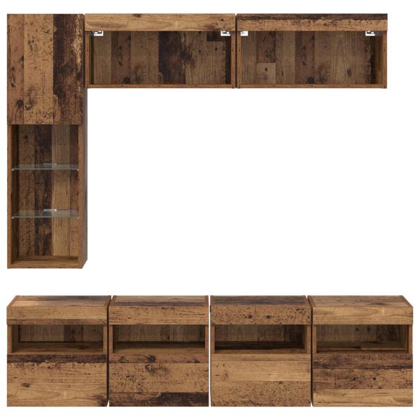ТВ шкаф Монтиране на стена 7 pcs Старо дърво Инженерно дърво