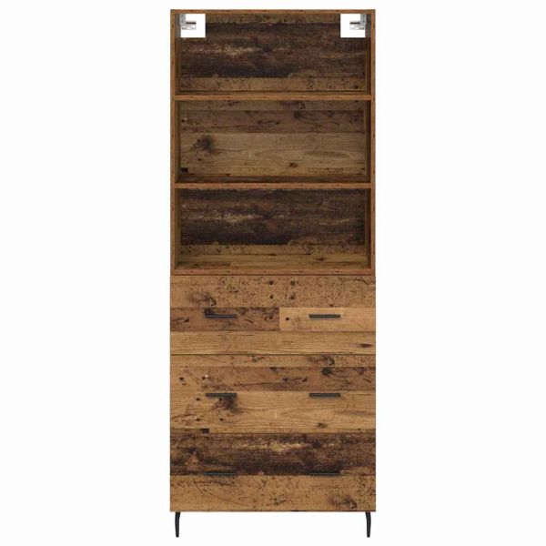 Висок шкаф 2 pcs Старо дърво Инженерна дървесина и стъкло