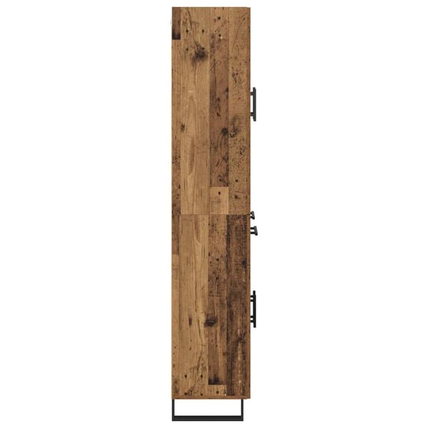 Висок шкаф 2 pcs Старо дърво Инженерна дървесина и стъкло