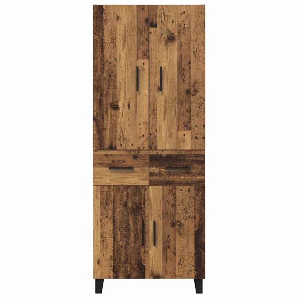 Висок шкаф 2 pcs Старо дърво Инженерна дървесина и стъкло