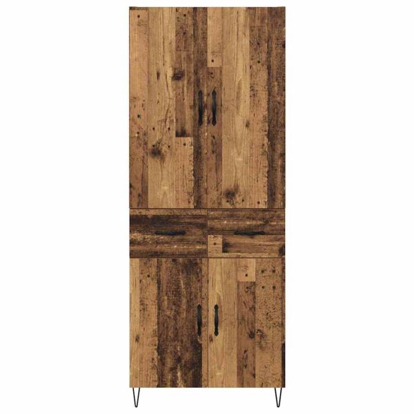 Висок шкаф 2 pcs Старо дърво Инженерна дървесина и стъкло