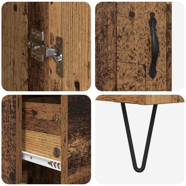 Висок шкаф 2 pcs Старо дърво Инженерна дървесина и стъкло