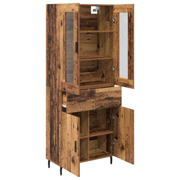 Висок шкаф 2 pcs Старо дърво Инженерна дървесина и стъкло