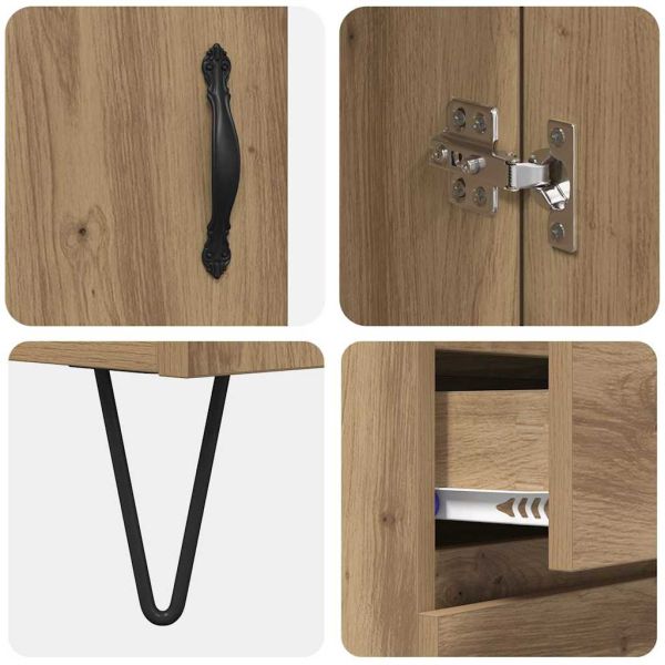 Висок шкаф с чекмедже 2 pcs Дъб Инженерна дървесина и стъкло