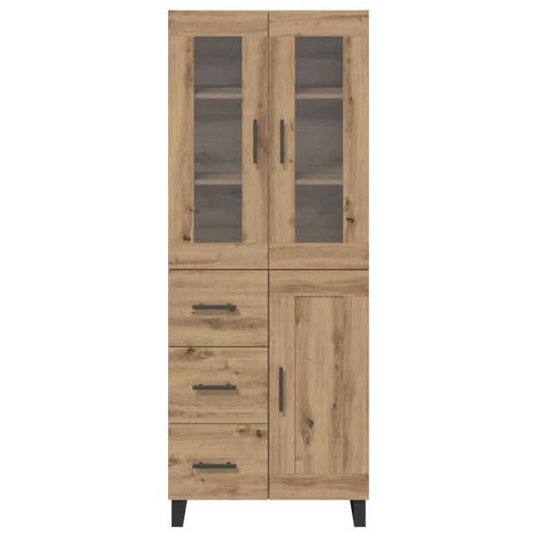 Висок шкаф с чекмедже 2 pcs Дъб Инженерна дървесина и стъкло