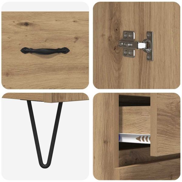 Висок шкаф с чекмедже 2 pcs Дъб Инженерна дървесина и стъкло