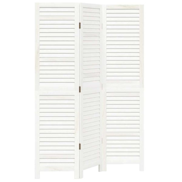 Разделител за стая, 3 панела, бял, дърво пауловния масив