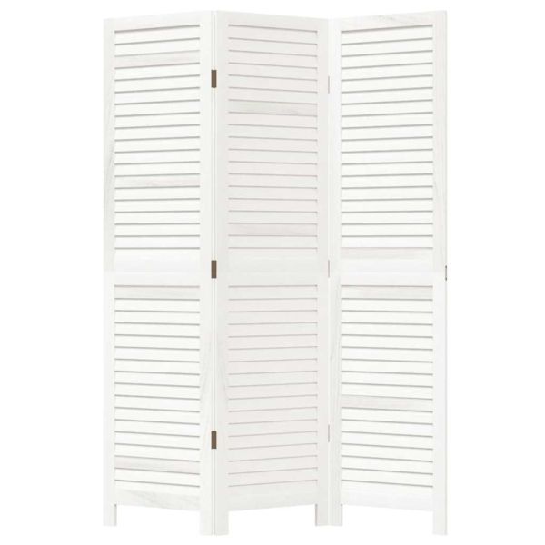 Разделител за стая, 3 панела, бял, дърво пауловния масив