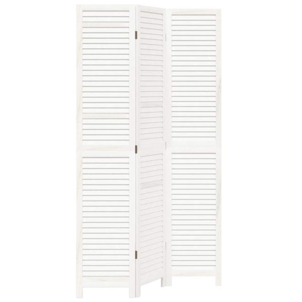 Разделител за стая, 3 панела, бял, дърво пауловния масив