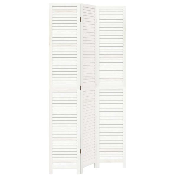 Разделител за стая, 3 панела, бял, дърво пауловния масив