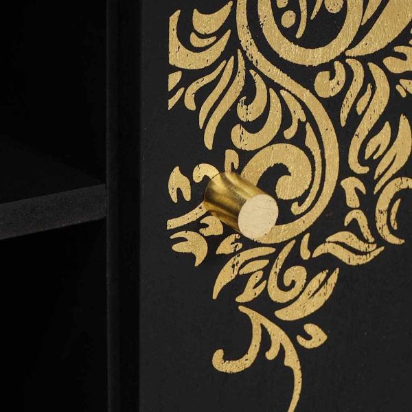 ТВ шкаф с рафт Черно 105 x 33 x 46 см Солидно мангово дърво