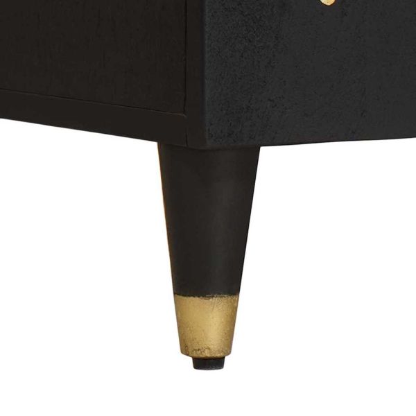 ТВ шкаф с рафт Черно 105 x 33 x 46 см Солидно мангово дърво