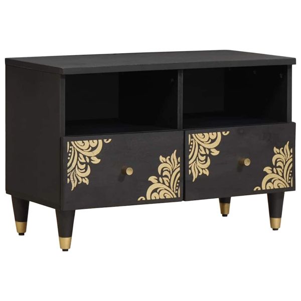 ТВ шкаф с чекмедже Черно 70 x 33 x 46 см Солидно мангово дърво