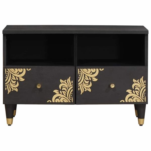 ТВ шкаф с чекмедже Черно 70 x 33 x 46 см Солидно мангово дърво