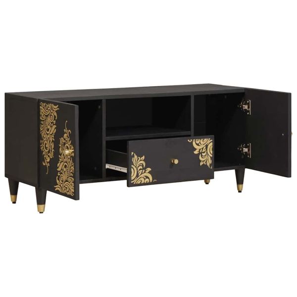 ТВ шкаф с чекмедже Черно 105 x 33 x 46 см Солидно мангово дърво