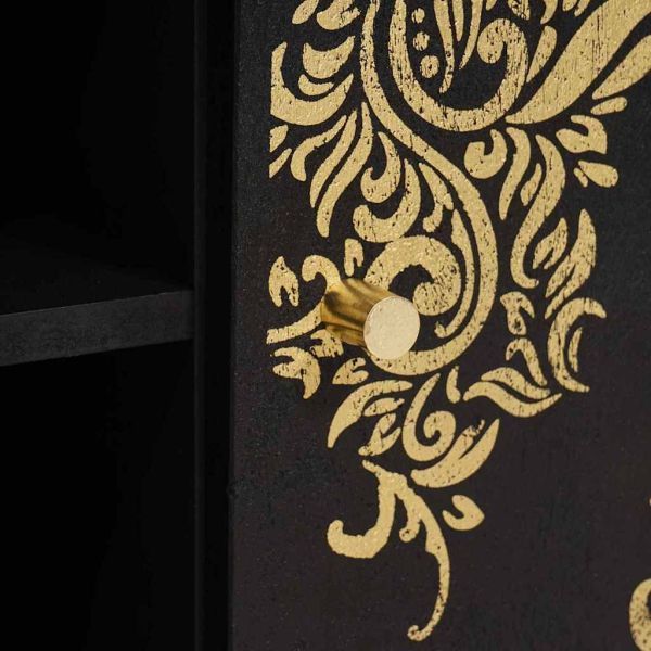 ТВ шкаф с рафт Черно 80 x 33 x 46 см Солидно мангово дърво