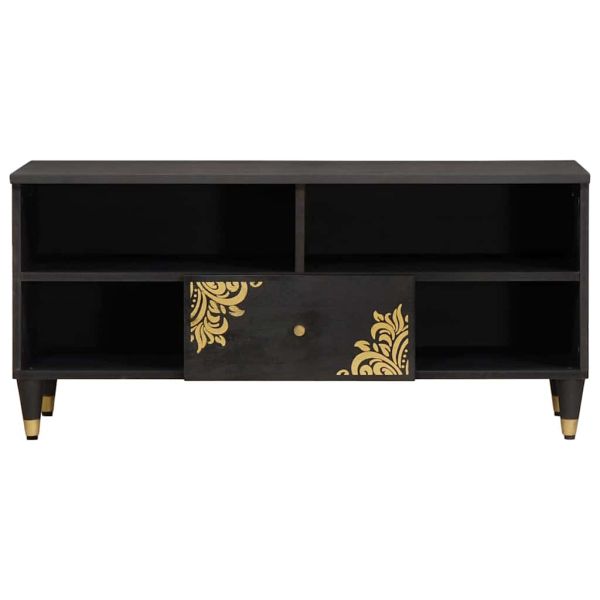 ТВ шкаф с чекмедже Черно 100 x 33 x 46 см Солидно мангово дърво