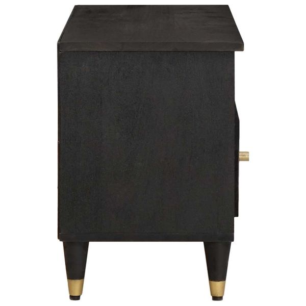 ТВ шкаф с чекмедже Черно 100 x 33 x 46 см Солидно мангово дърво