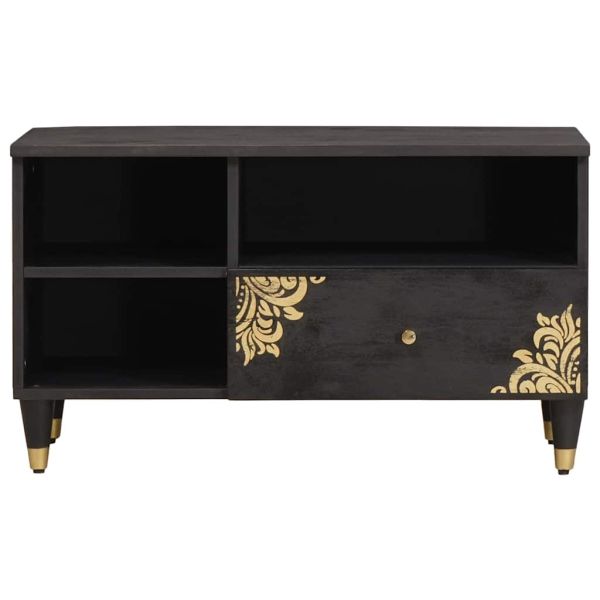 ТВ шкаф с чекмедже Черно 80 x 33 x 46 см Солидно мангово дърво