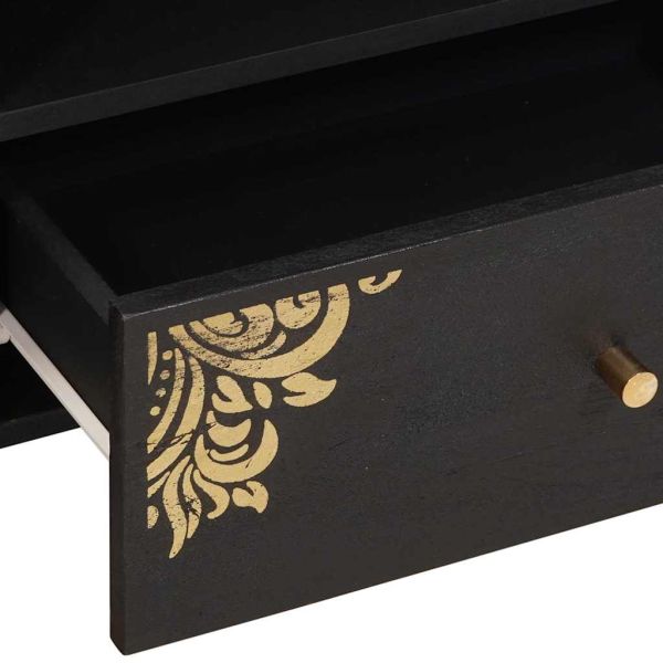 ТВ шкаф с чекмедже Черно 80 x 33 x 46 см Солидно мангово дърво