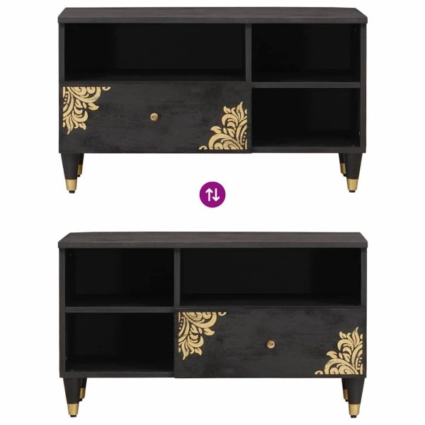 ТВ шкаф с чекмедже Черно 80 x 33 x 46 см Солидно мангово дърво
