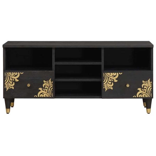 ТВ шкаф с чекмедже Черно 100 x 33 x 46 см Солидно мангово дърво