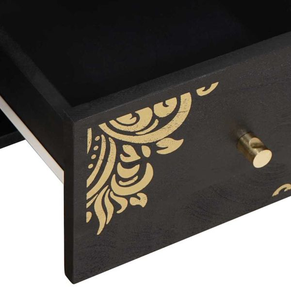 ТВ шкаф с чекмедже Черно 100 x 33 x 46 см Солидно мангово дърво