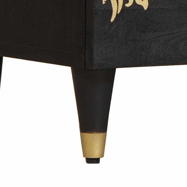 ТВ шкаф с чекмедже Черно 100 x 33 x 46 см Солидно мангово дърво