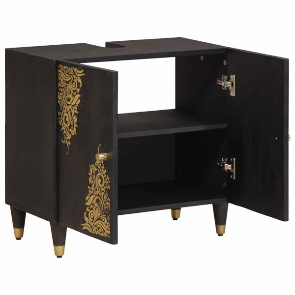 Шкаф за мивка Черно 62 x 33 x 58 см Солидно мангово дърво