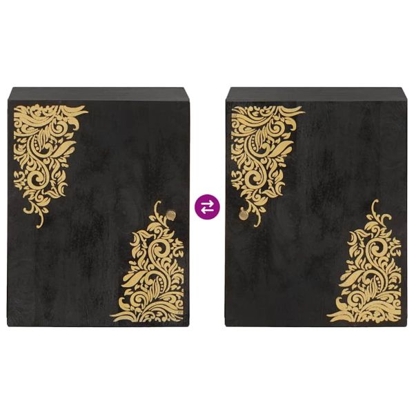 Стенен шкаф с врата Черно 38 x 33 x 48 см Солидно мангово дърво