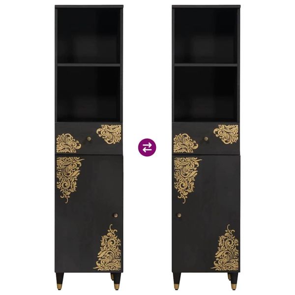 Служебен шкаф Черно 38 x 33 x 160 см Солидно мангово дърво