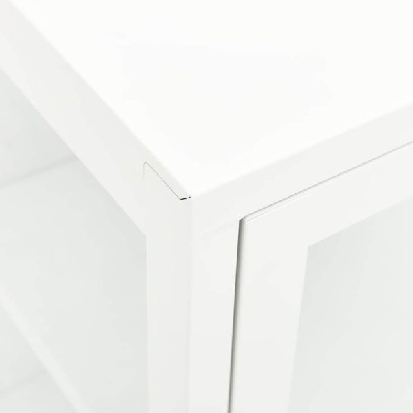 Бюфет, бял, 105x35x70 см, стомана и стъкло