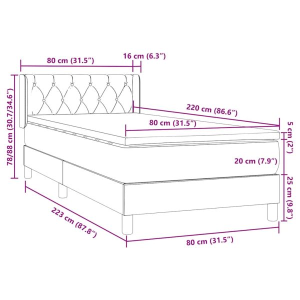 Боксспринг легло с матрак, черно, 80x210 см, кадифе