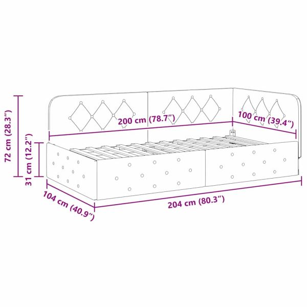 Ъглова рамка за легло с таблото Светлосиво 100 x 200 cm текстил