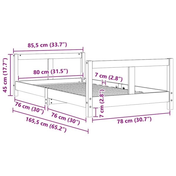 Рамка за детско легло 80x160 см масивна борова дървесина