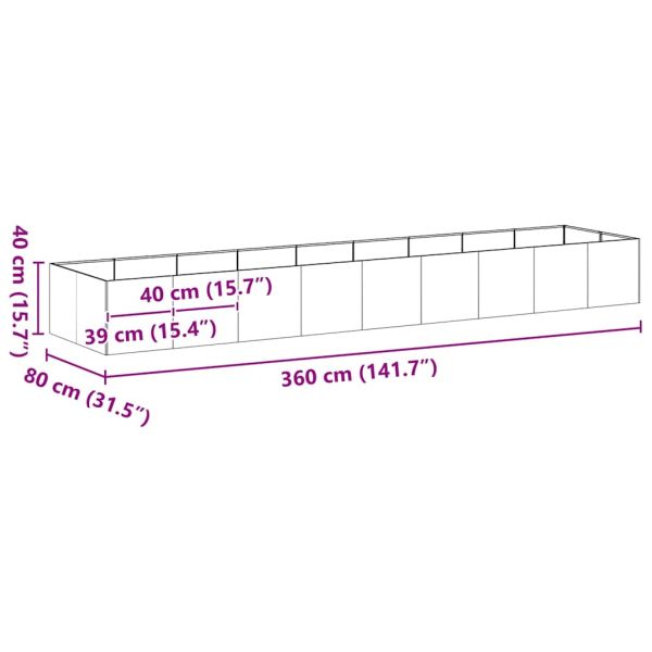 Кашпа, ръждива, 360x80x40 см, патинираща стомана