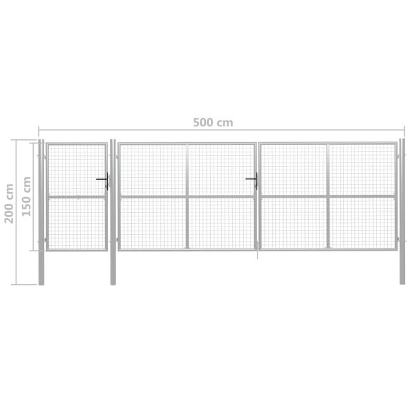 Градинска порта, стомана, 500x150 см, сребриста
