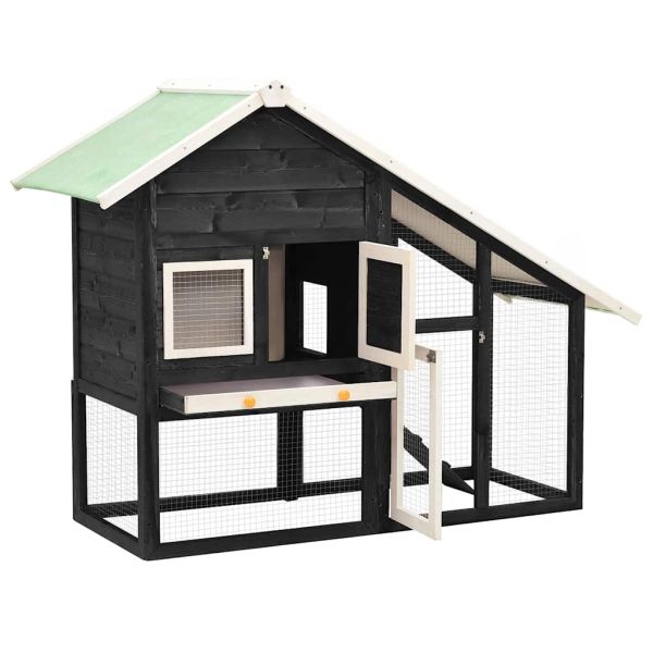 Клетка за зайци, сиво и бяло, 140x63x120 см, чам масив