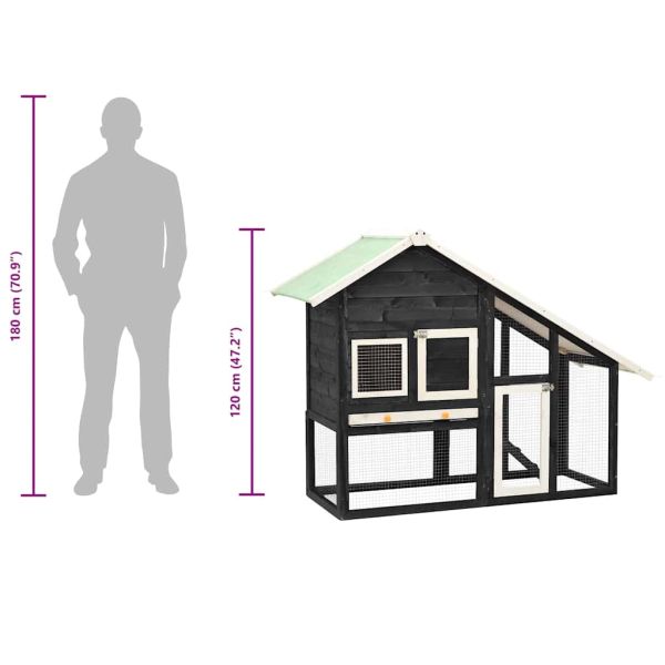 Клетка за зайци, сиво и бяло, 140x63x120 см, чам масив